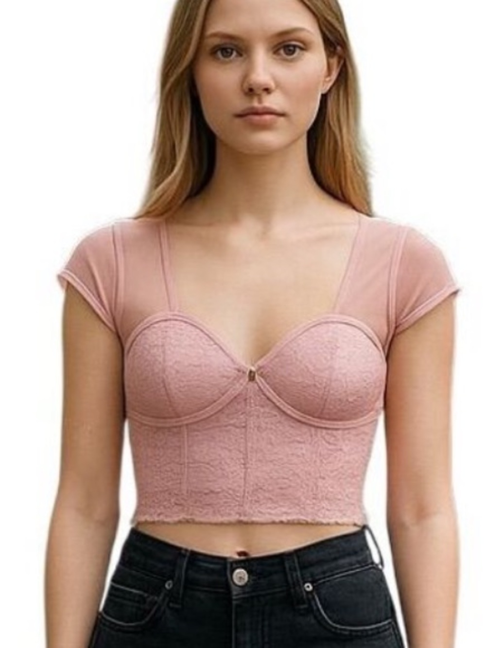 BOZZOLO PINK LACE CORSET BUSTIER CROP TOP NWT